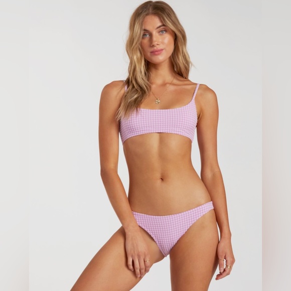 Billabong 💜 Lilac Check Textured Tropic Bikini Bottom - Picture 3 of 10